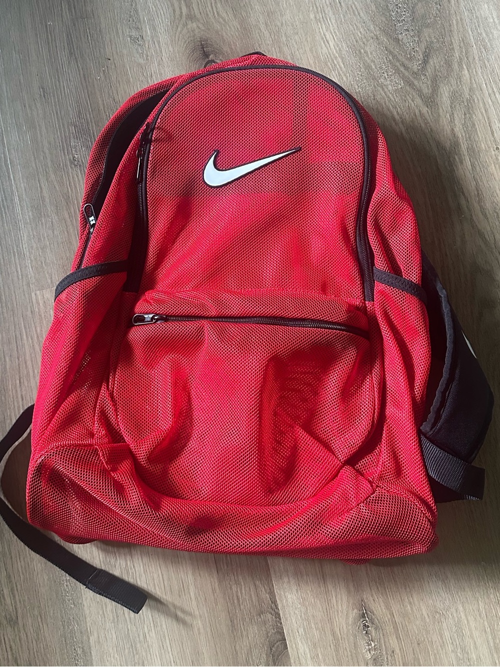 Nike Red Mesh Backpack with White Swoosh